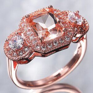 🔥Novel Radiant Cut Shiny CZ Rose Gold Plated Beautiful Ring for Women, L057